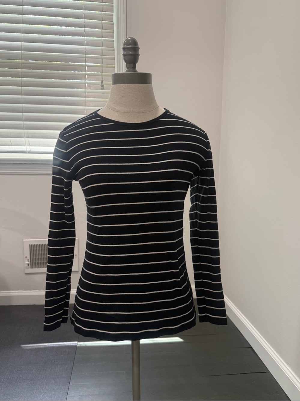 Lauren Ralph Lauren Black and White Striped Long-Sleeve Crew Tee